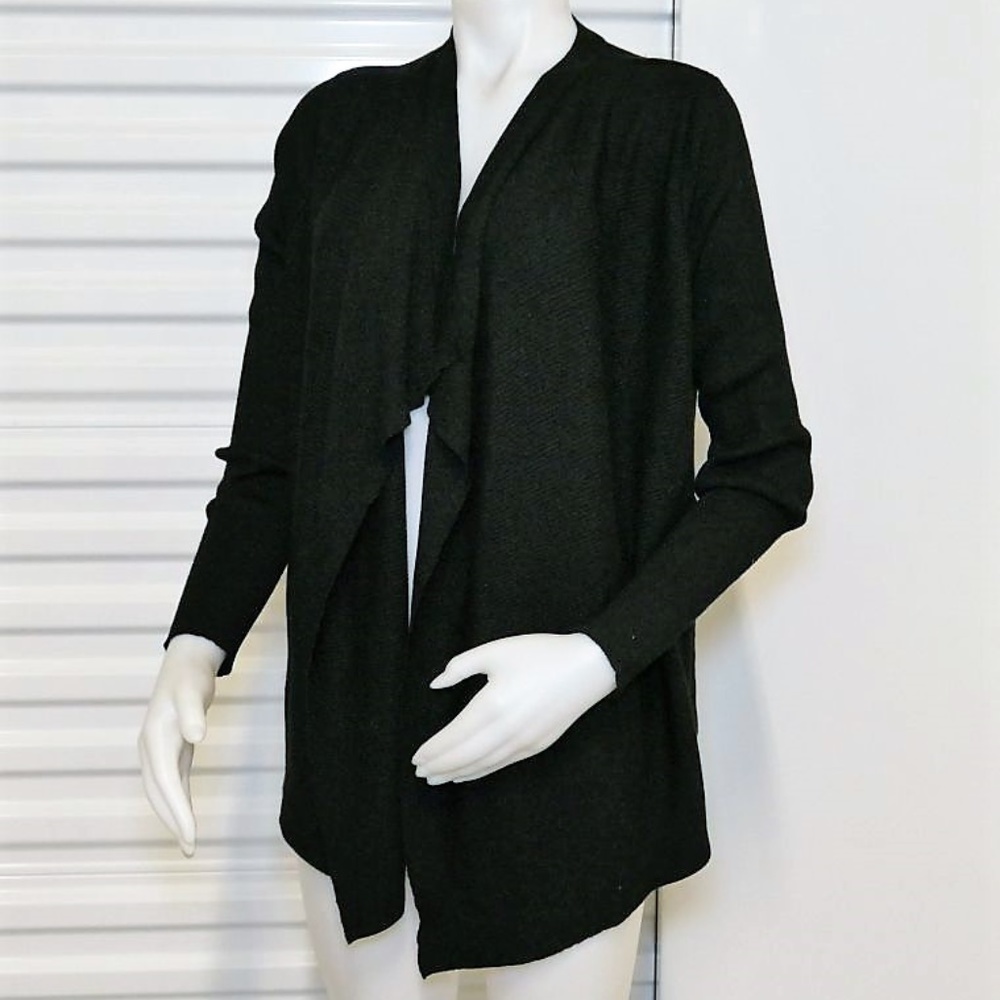 Kate Hill Black Metallic Open Front Cardigan sz M